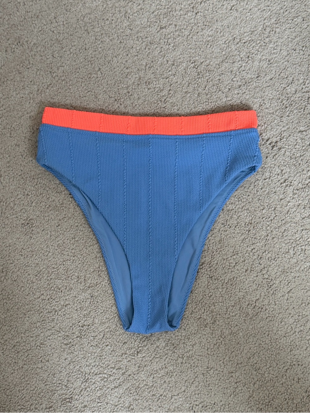 Aerie High-Waist Contrast Bikini Bottom - Blue with Coral Waistband